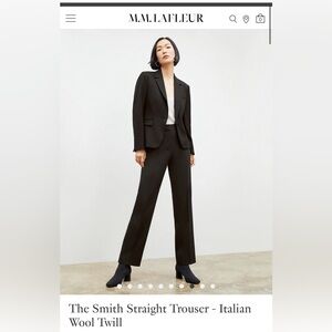 MM. Lafleur The Smith Straight Trouser - Black Italian Wool Twill - Size 18 NWT